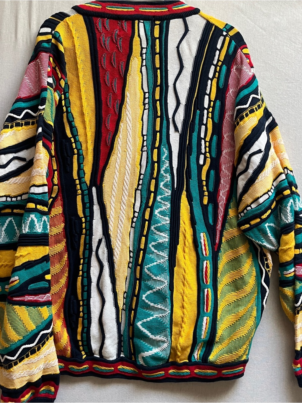 Vintage Saxony Multicolor 3D Knit Cotton Cardigan XL - Picture 4 of 10